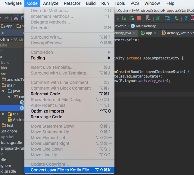 Convert Java File to Kotlin File